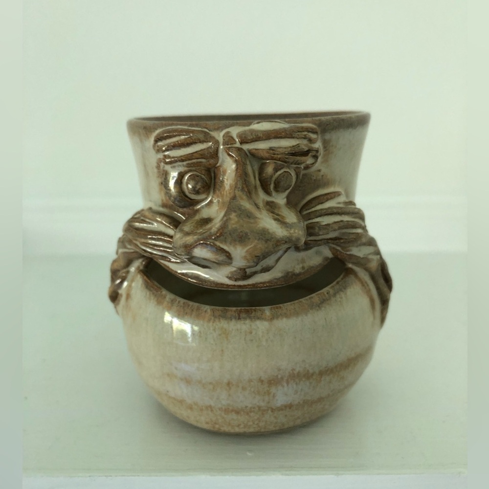POTTS Pottery Linda Potts Funny Face Egg Separator Miniature Jug Seagrove NC